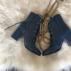 Blue black heel boot